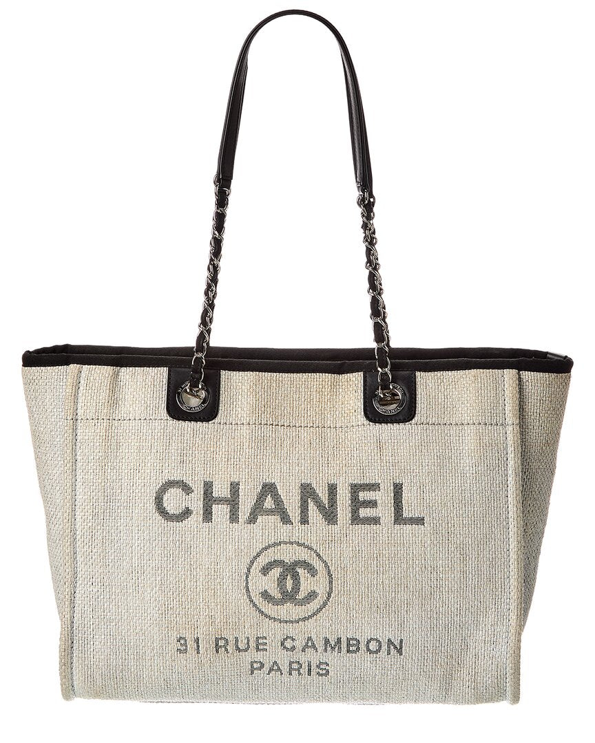 Chanel Grey Raffia Small Deauville Tote (Authentic  )