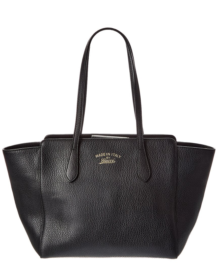Gucci Black Pebbled Calfskin Leather Small Swing Tote (Authentic  )