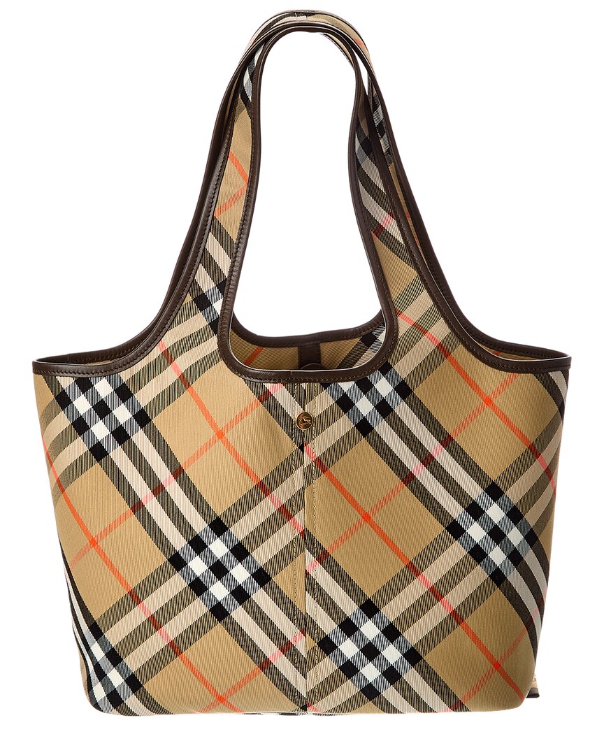 Burberry Check Canvas & Leather Tote (Authentic  )
