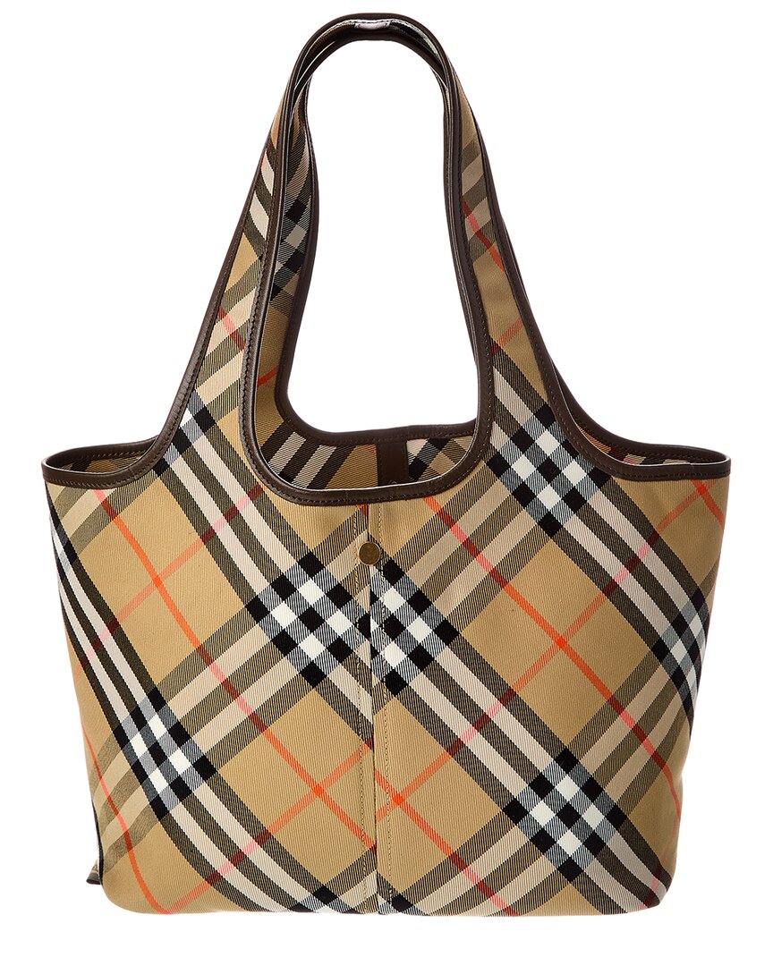 Burberry Check Canvas & Leather Tote (Authentic  )