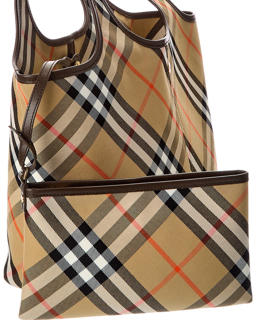 Burberry Check Canvas & Leather Tote (Authentic  )