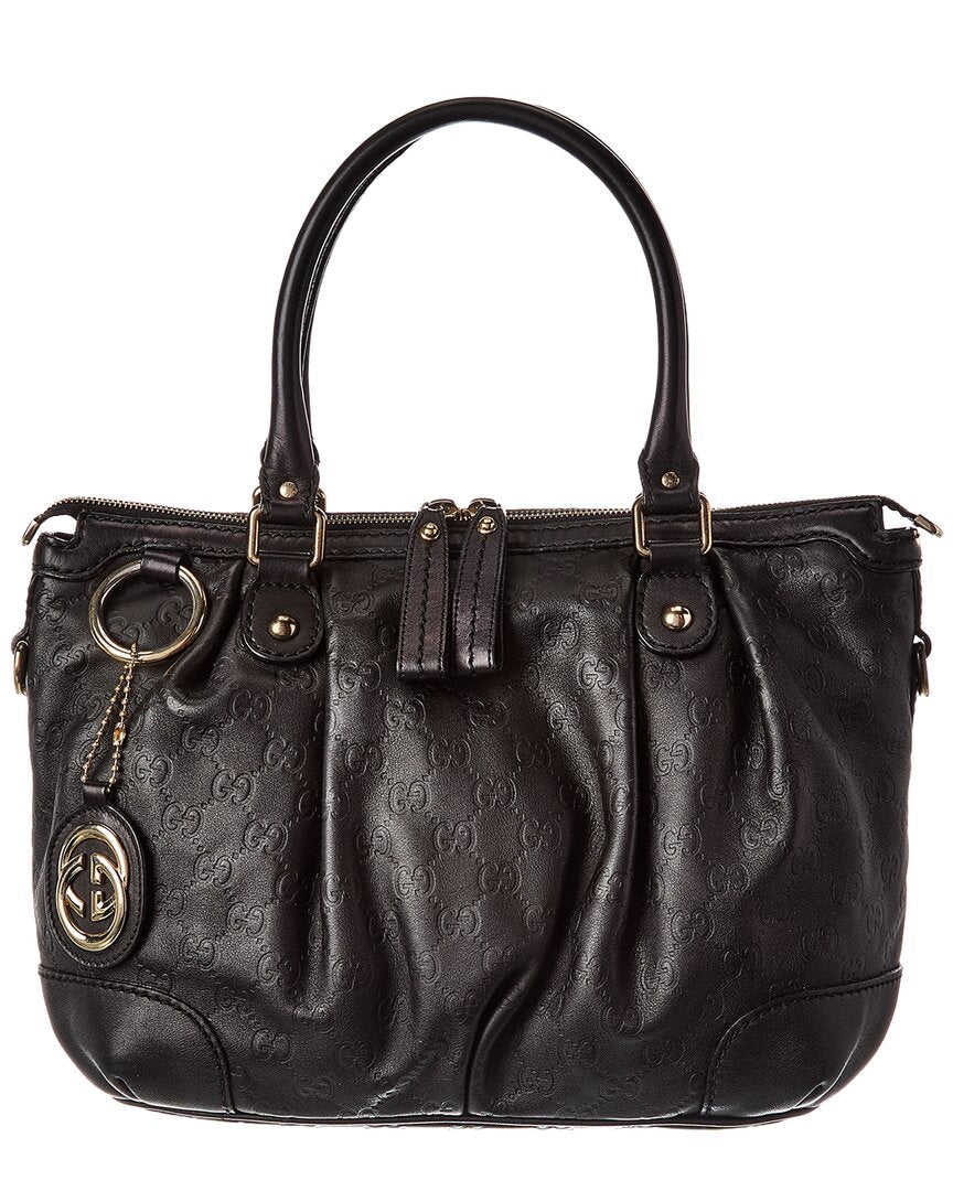Gucci Black Lambskin Leather Sukey Gg Tote (Authentic  )