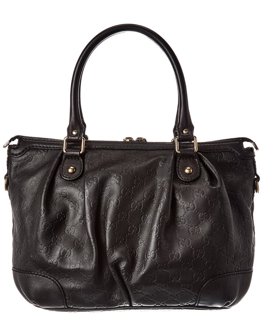 Gucci Black Lambskin Leather Sukey Gg Tote (Authentic  )