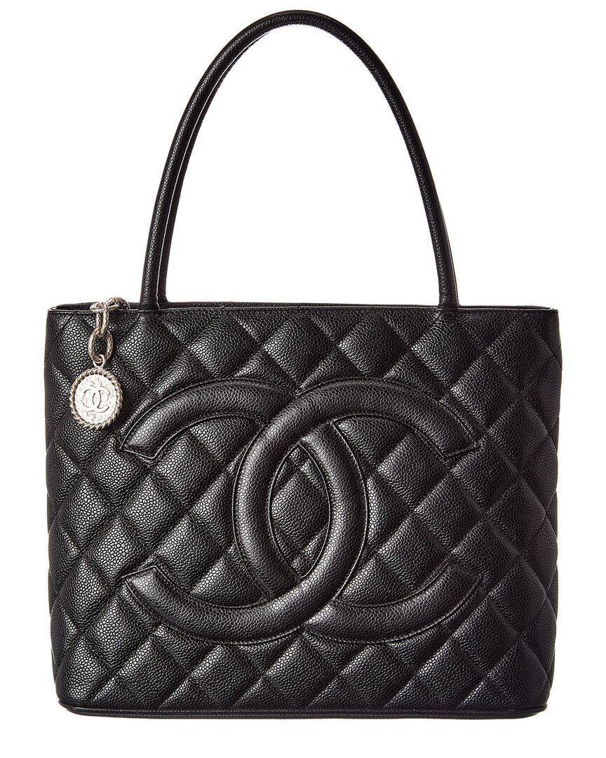 Chanel Black Quilted Caviar Leather Medallion Tote (Authentic  )