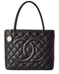 Chanel Black Quilted Caviar Leather Medallion Tote (Authentic  )
