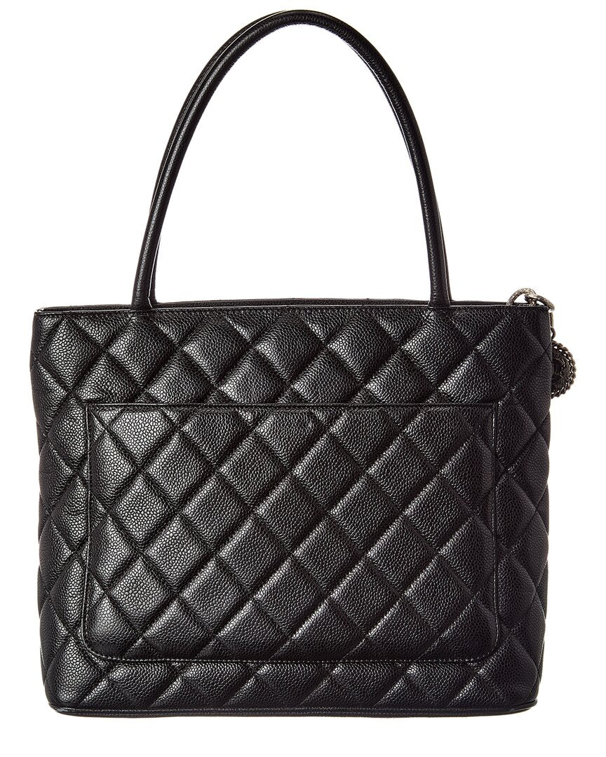Chanel Black Quilted Caviar Leather Medallion Tote (Authentic  )