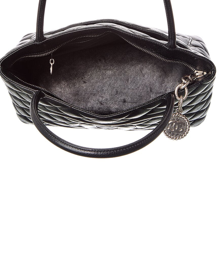 Chanel Black Quilted Caviar Leather Medallion Tote (Authentic  )