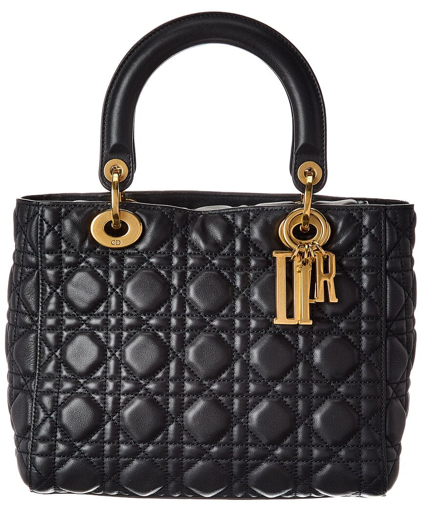 Dior Black Calfskin Leather Cannage Medium Supple Lady Dior (Authentic Pre-