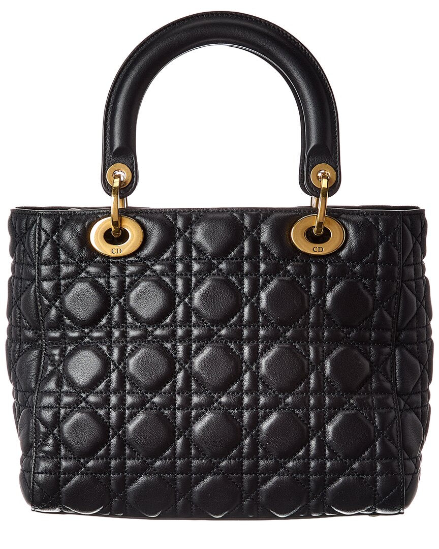Dior Black Calfskin Leather Cannage Medium Supple Lady Dior (Authentic Pre-
