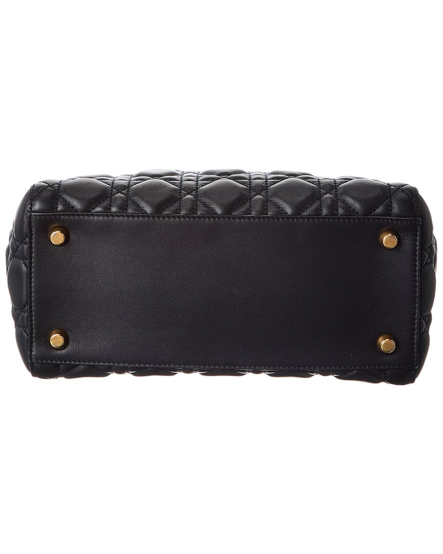 Dior Black Calfskin Leather Cannage Medium Supple Lady Dior (Authentic Pre-