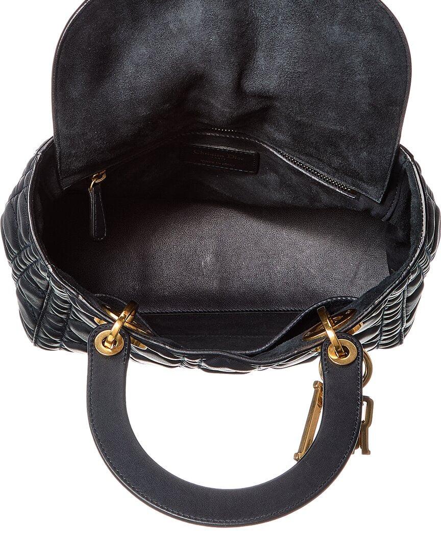 Dior Black Calfskin Leather Cannage Medium Supple Lady Dior (Authentic Pre-