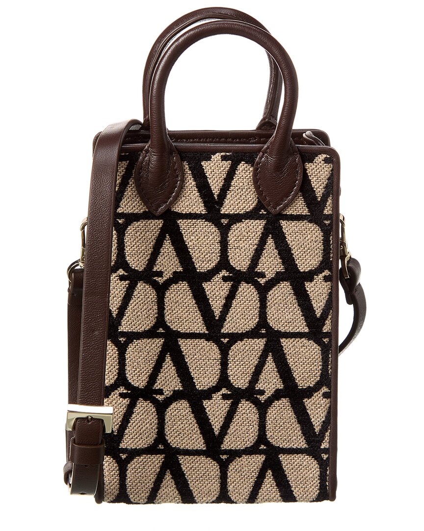Valentino Mini Toile Iconographe Canvas & Leather Satchel Brown Multi ONE SIZE