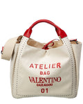 Valentino Atelier Bow Canvas & Leather Tote