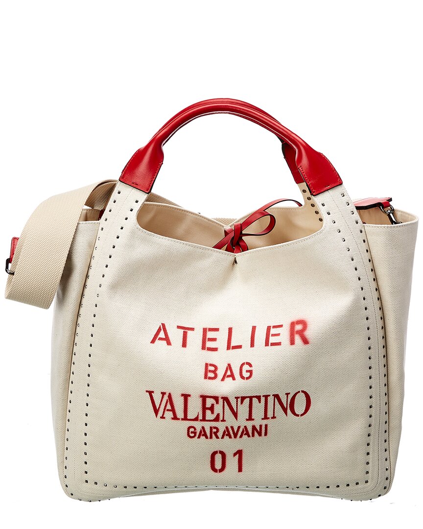 Valentino Atelier Bow Canvas & Leather Tote