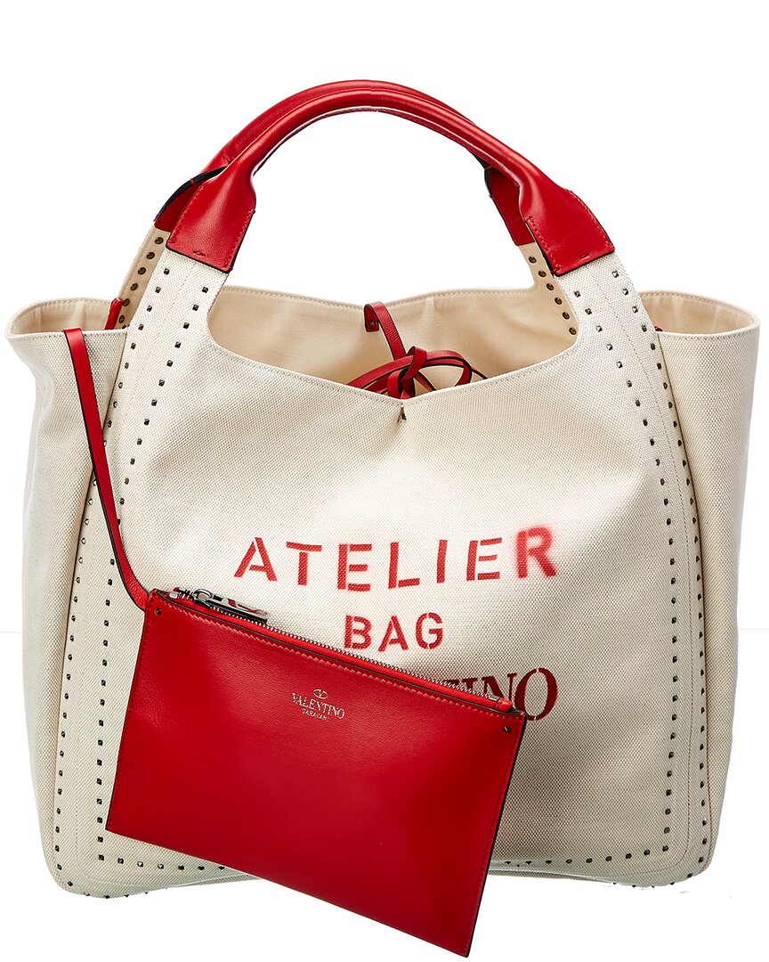 Valentino Atelier Bow Canvas & Leather Tote