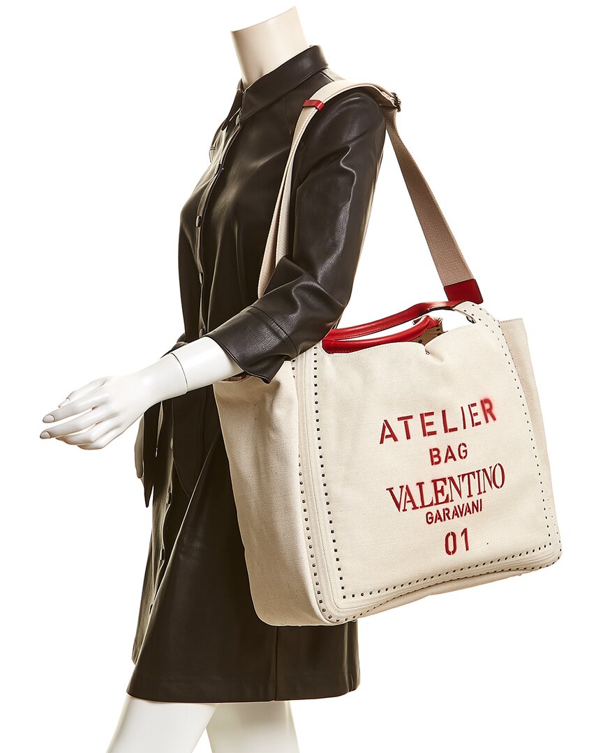 Valentino Atelier Bow Canvas & Leather Tote