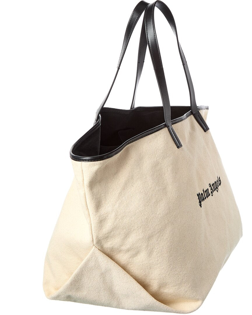 Palm Angels Logo Leather & Canvas Tote