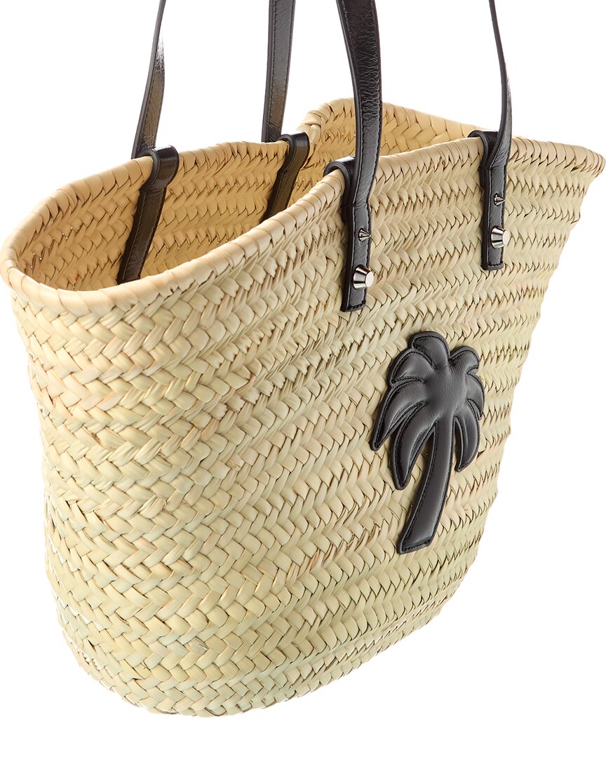 Palm Angels Palm Applique Straw & Leather Tote