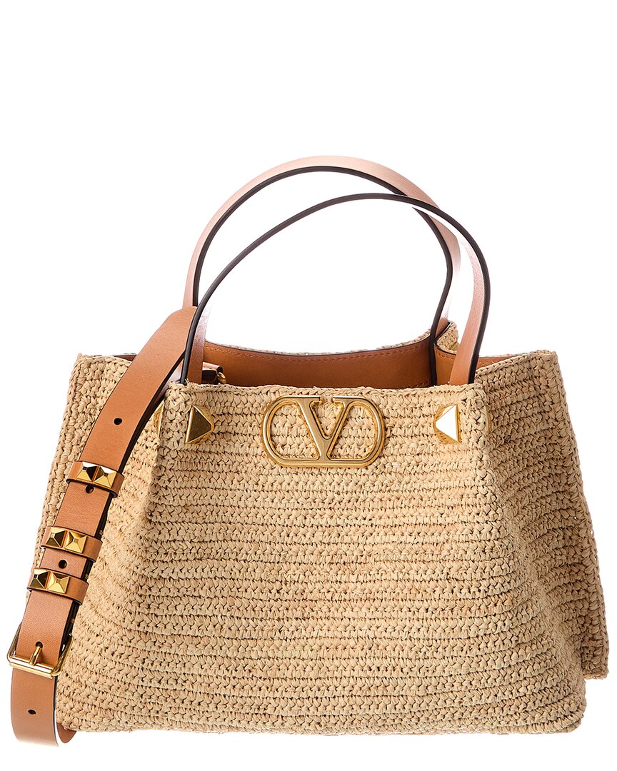 Valentino Vlogo Small Raffia Tote