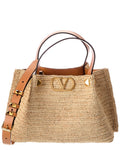 Valentino Vlogo Small Raffia Tote