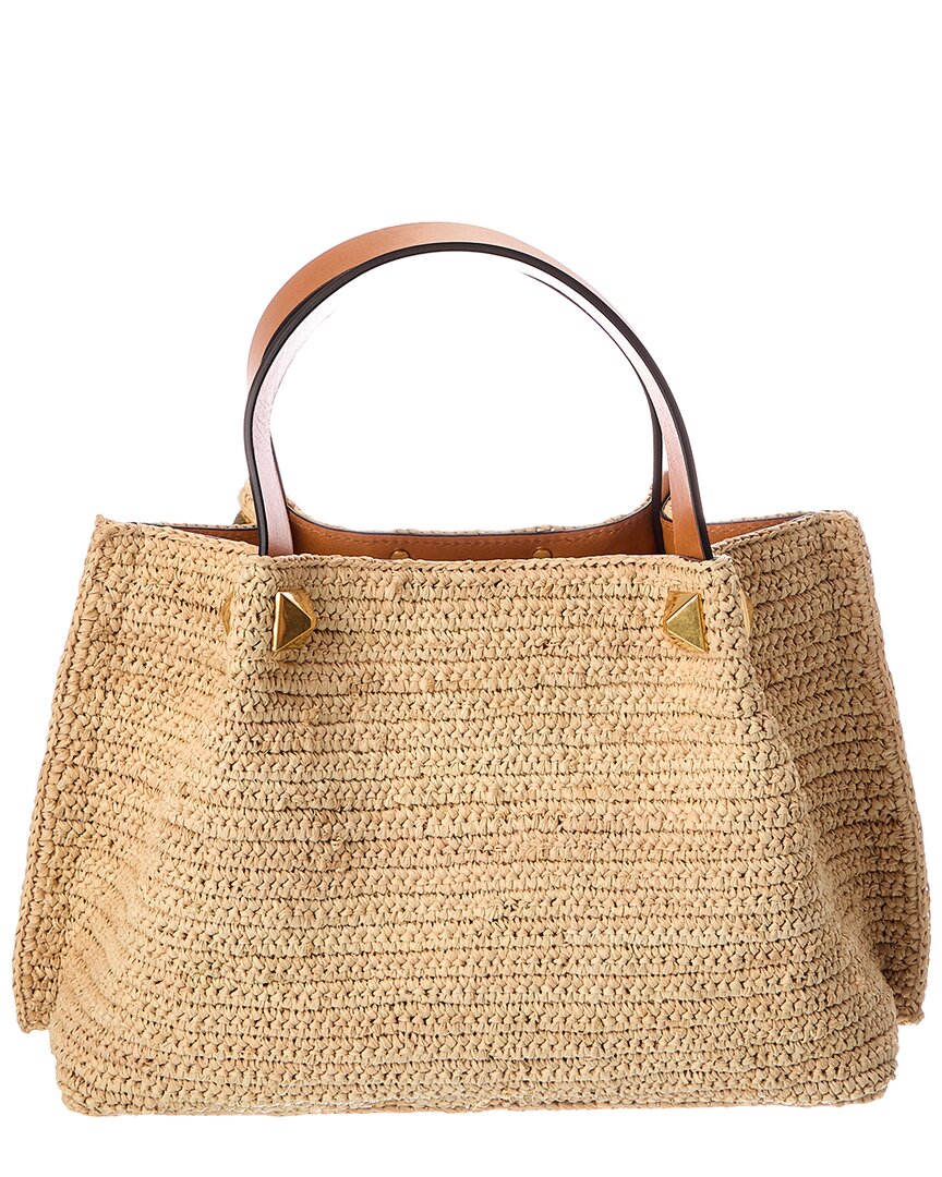 Valentino Vlogo Small Raffia Tote