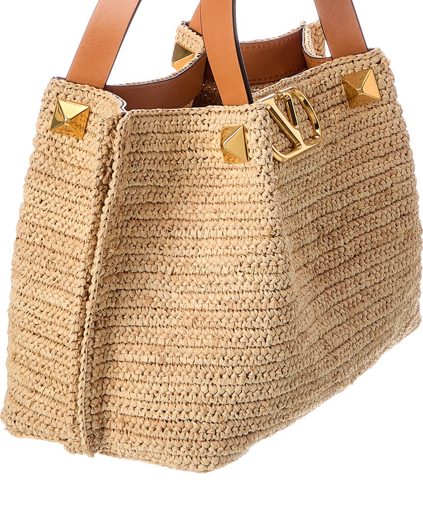 Valentino Vlogo Small Raffia Tote