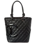Chanel Black Calfskin Leather Quilted Medium Cambon Tote (   )