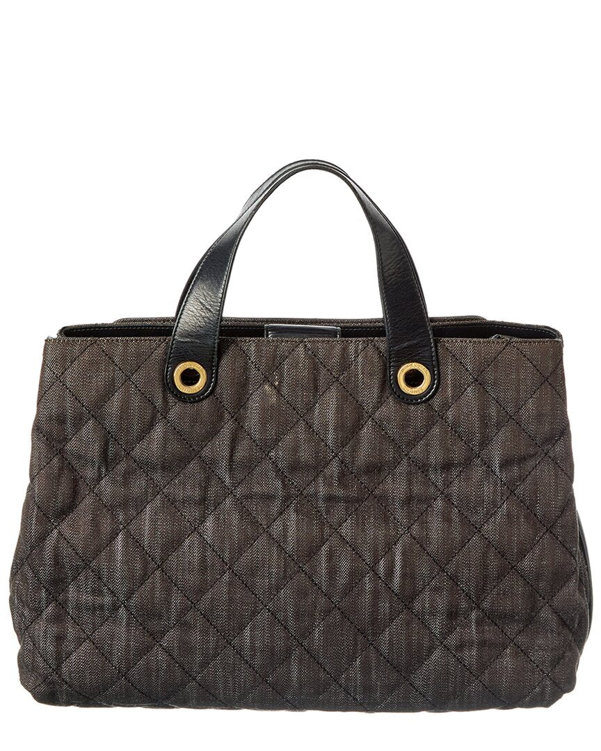 Chanel Black Denim Calfskin Leather Denim Quilted Tote (   )