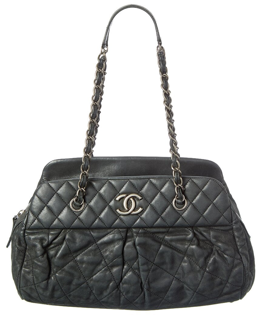 Chanel Black Lambskin Leather Sparkling Cc Chain Tote (   )