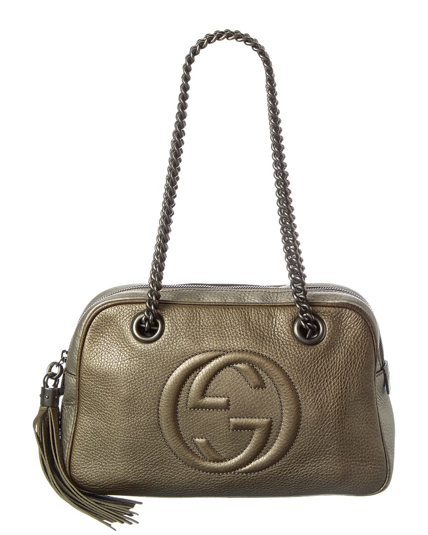 Gucci Grey Lambskin Leather Soho Chain Tote (   )