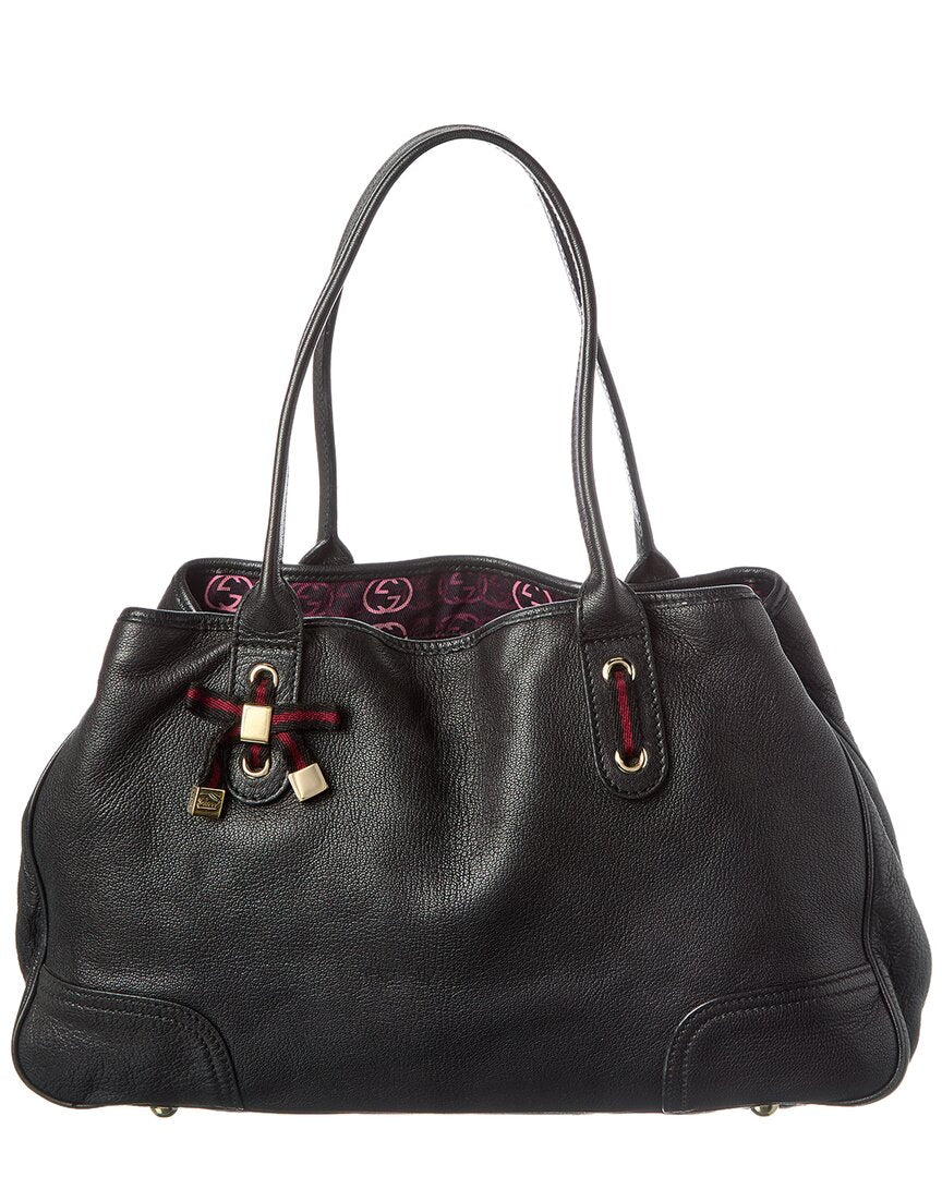 Gucci Black Lambskin Leather Princy Gg Tote (Authentic  )