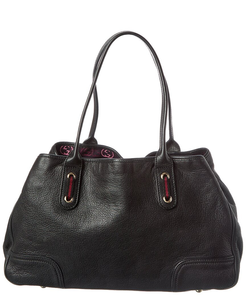 Gucci Black Lambskin Leather Princy Gg Tote (Authentic  )