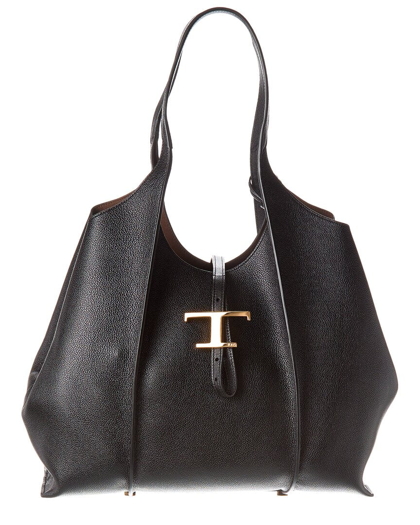Tods T Timeless Medium Leather Tote, Black