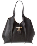 Tods T Timeless Medium Leather Tote, Black