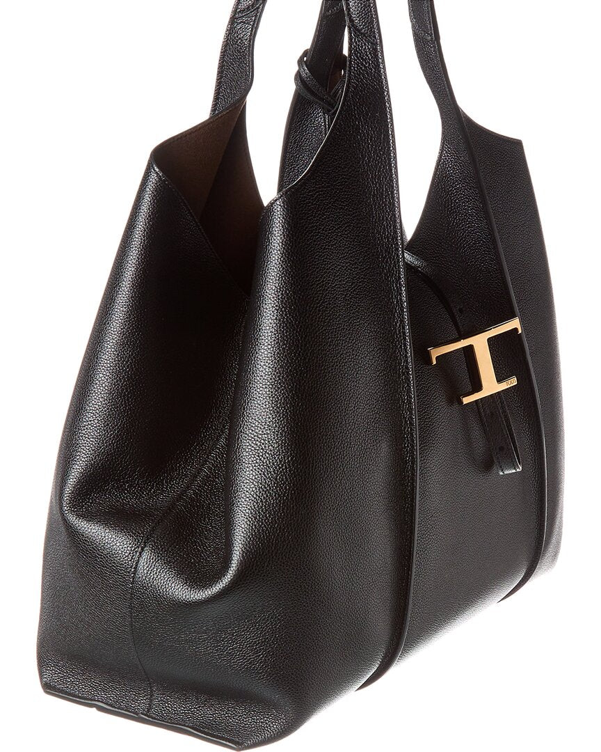 Tods T Timeless Medium Leather Tote, Black