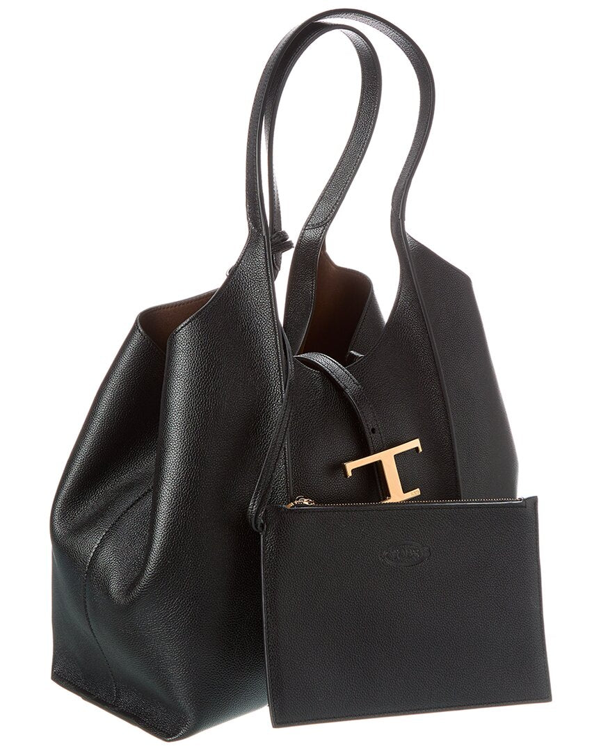 Tod’S T Timeless Small Leather Tote, Black