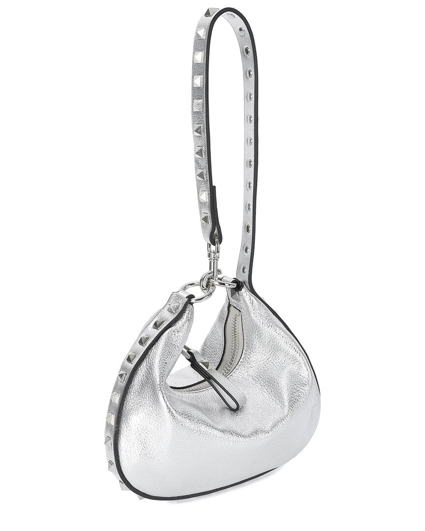 Tiffany & Fred Paris Studded Leather Crossbody/Wristlet Silver ONE SIZE