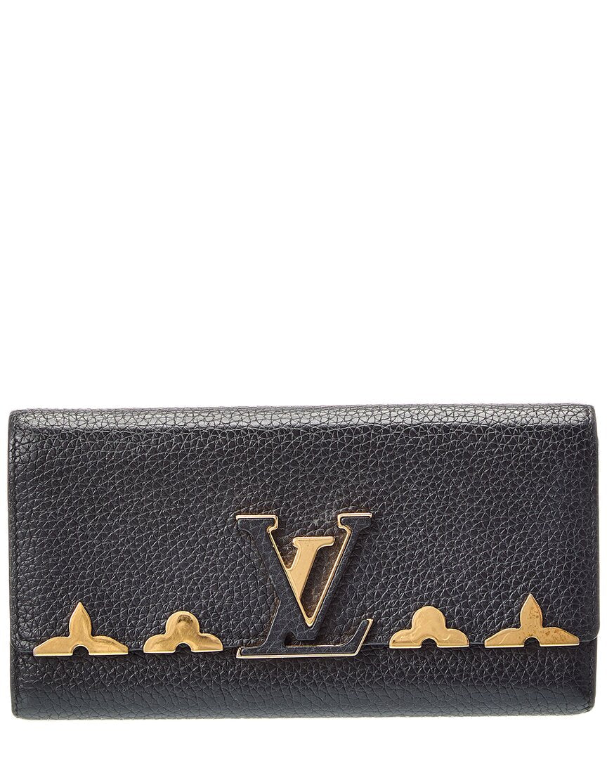 Louis Vuitton Black Lv Taurillon Leather Embellished Capucines Long Wallet