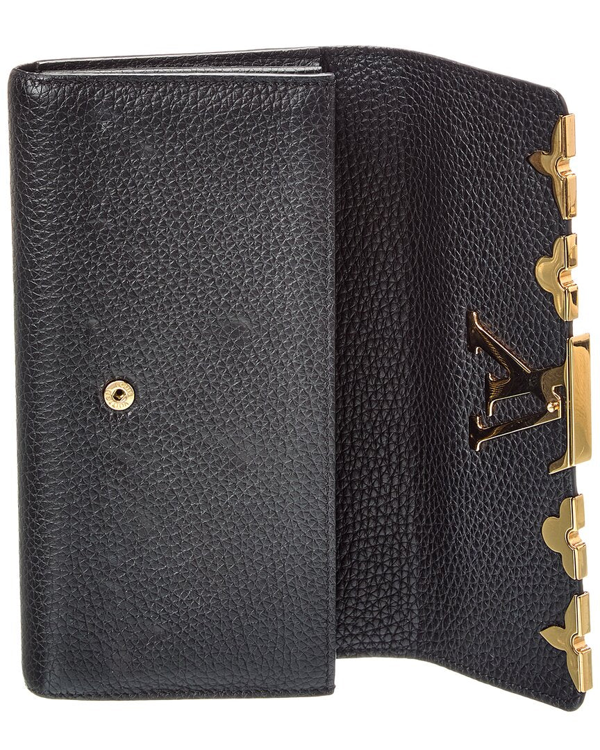 Louis Vuitton Black Lv Taurillon Leather Embellished Capucines Long Wallet
