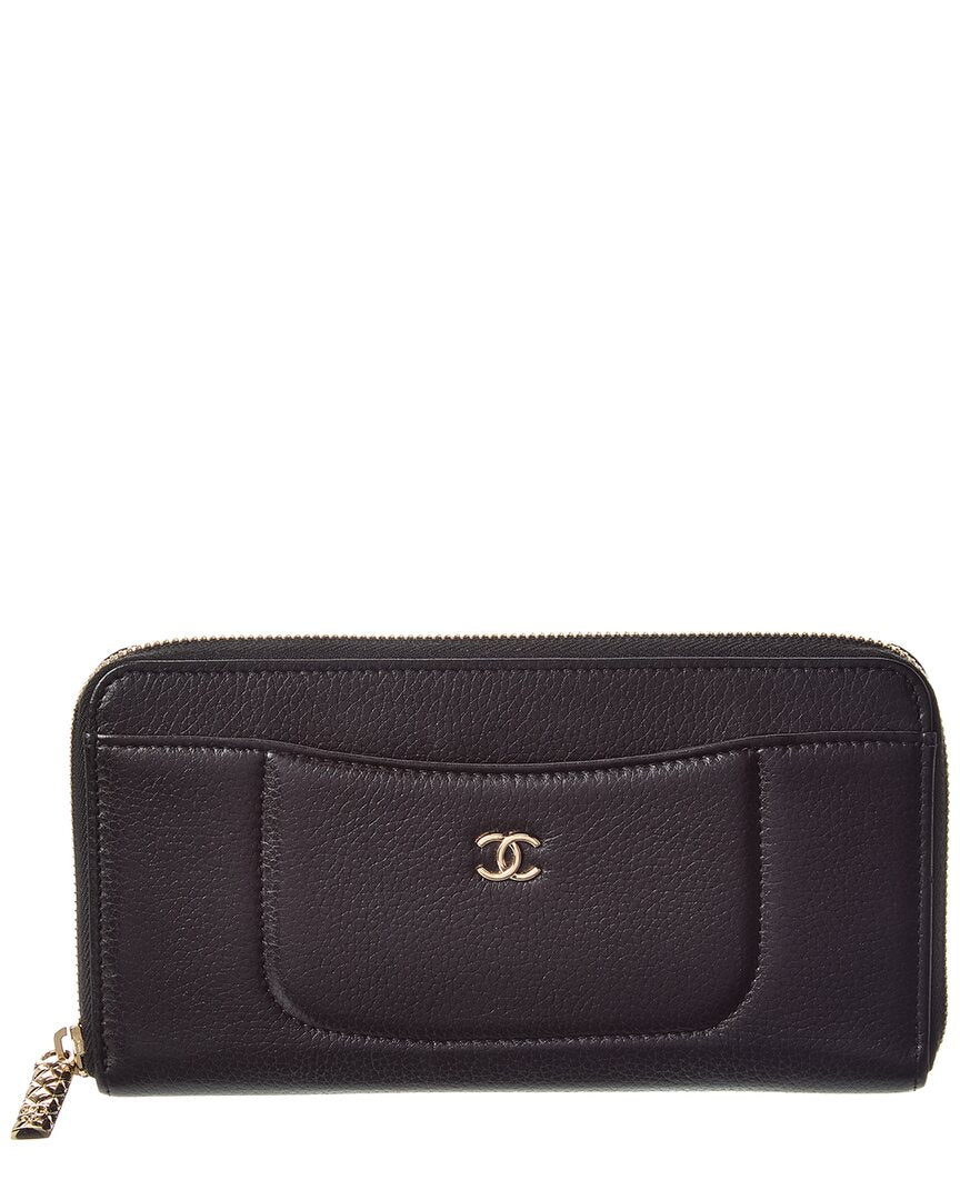 Chanel Black Caviar Leather Zip Wallet (Authentic  )