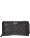 Chanel Black Grained Calfskin Leather Boy Zip Around Organizer Wallet (Authentic
