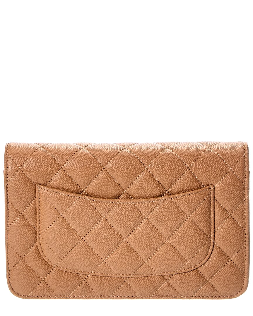 Chanel Beige Quilted Caviar Leather Wallet On Chain (Authentic  )