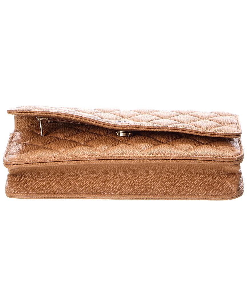 Chanel Beige Quilted Caviar Leather Wallet On Chain (Authentic  )