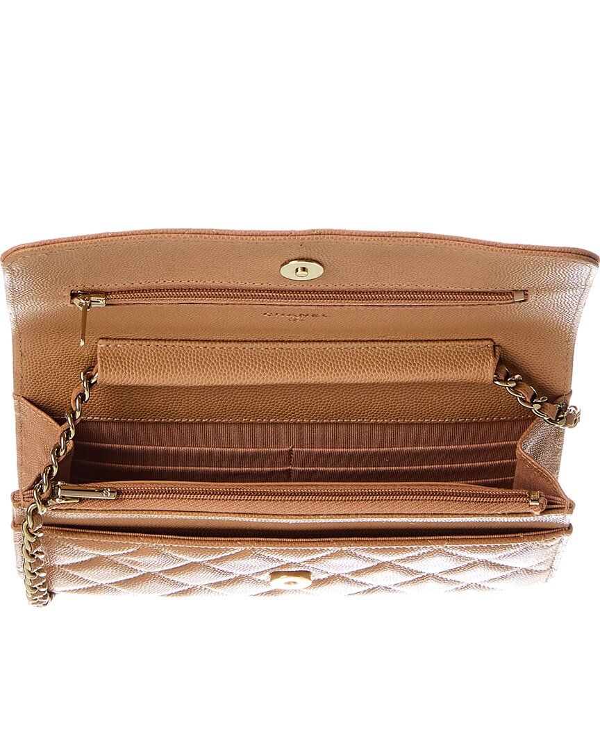 Chanel Beige Quilted Caviar Leather Wallet On Chain (Authentic  )