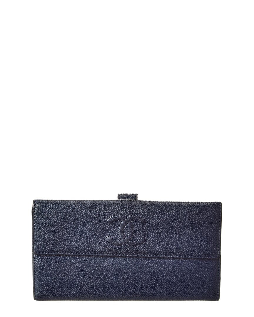 Chanel Blue Caviar Leather Timeless Cc French Long Wallet (Authentic  )
