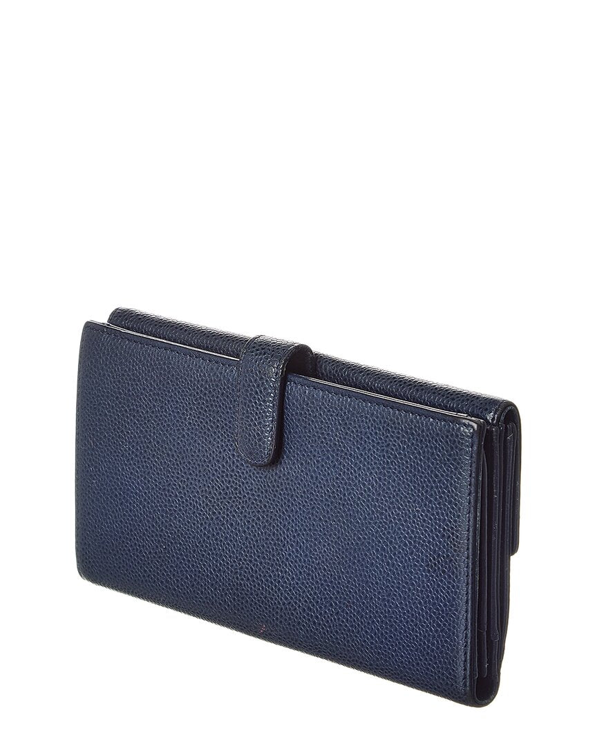 Chanel Blue Caviar Leather Timeless Cc French Long Wallet (Authentic  )