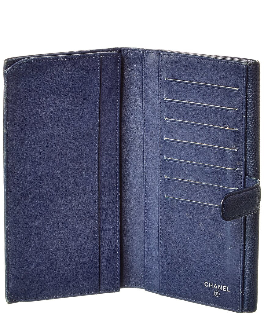 Chanel Blue Caviar Leather Timeless Cc French Long Wallet (Authentic  )