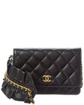 Chanel Black Lambskin Leather Quilted Mini Romance Wallet On Chain (