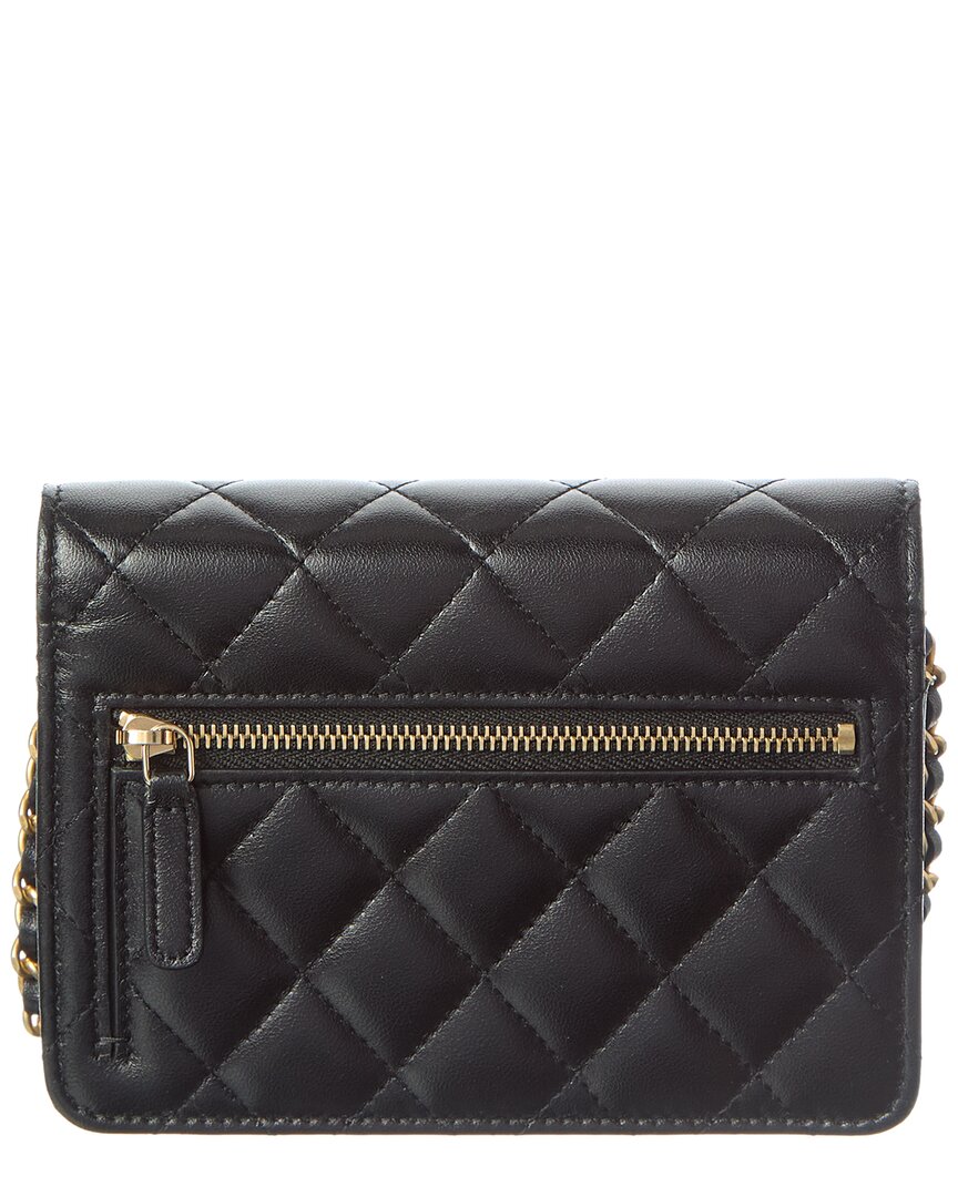 Chanel Black Lambskin Leather Quilted Mini Romance Wallet On Chain (