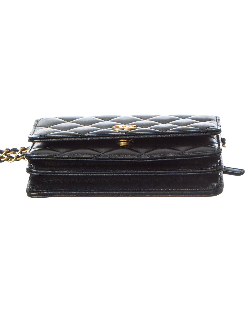 Chanel Black Lambskin Leather Quilted Mini Romance Wallet On Chain (